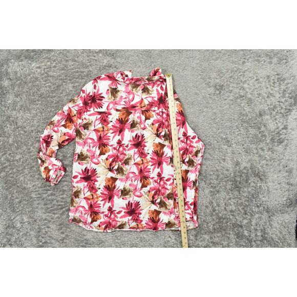 Chico's Size 3 Multicolor Polyester Button-Up Top Floral Long Sleeve - Picture 6 of 8